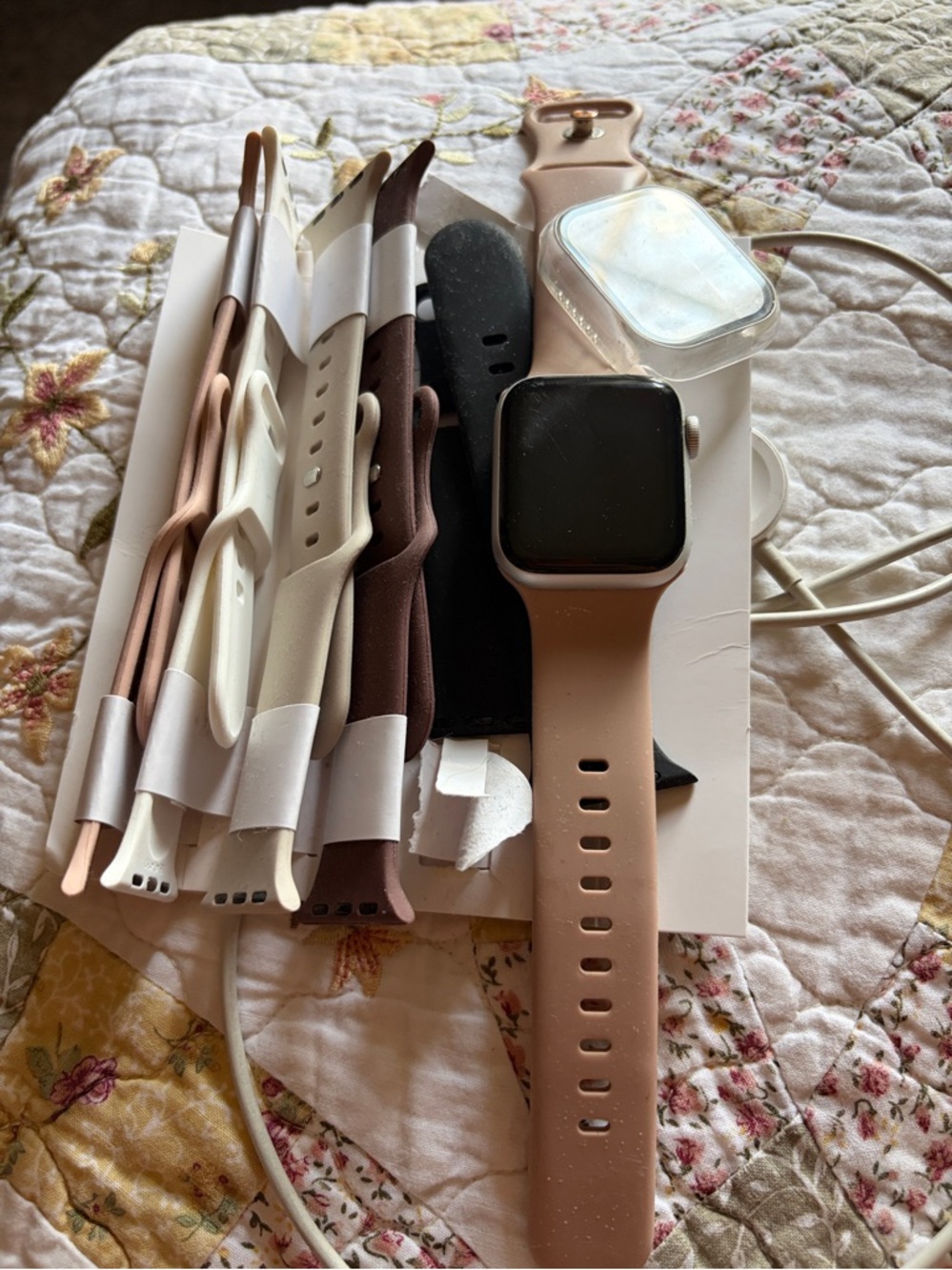 Apple Watch with Rose Pink Silicone Band and Extra Bands